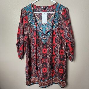NLW Boho Paisley Mixed Print Mini Shift Dress-Size L (NWT)